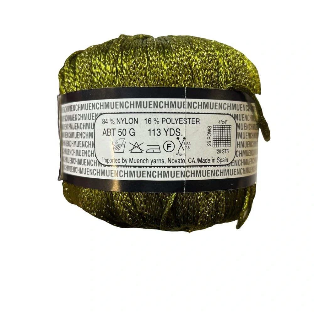 Muench Verikeri Yarn Metallic Gold Green 84% Nylon 16% Polyester Set of 2‎